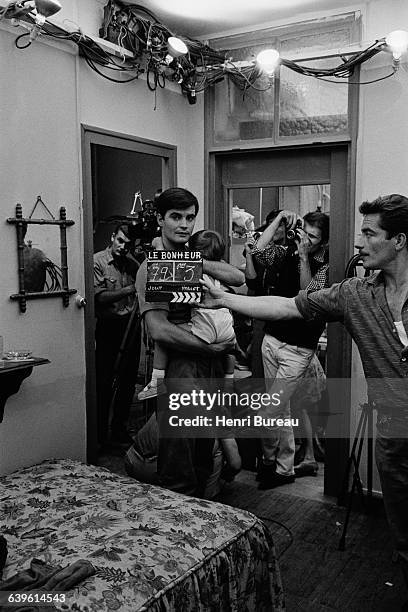 French actor Jean-Claude Drouot on the set of Le Bonheur, written and directed by Agnes Varda.