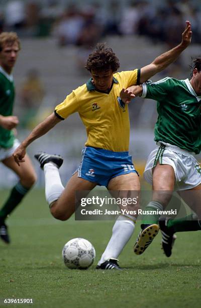 Zico from Brazil during a first round match of the 1986 FIFA World Cup against Northern Ireland.