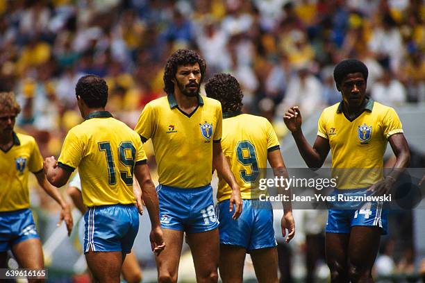 Brazilian soccer player Socrates during a Round of 16 soccer match against Poland at the 1986 FIFA World Cup.