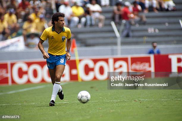 Brazilian soccer player Careca during a first round match against Northern Ireland at the 1986 FIFA World Cup.