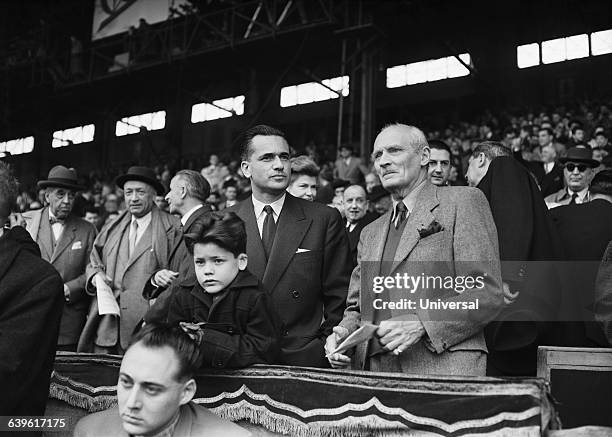 Five Nations Tournament, France vs Ireland 11-6. Jacques Chaban-Delmas , who has resigned from the Defence Ministery, attends to the match with his...