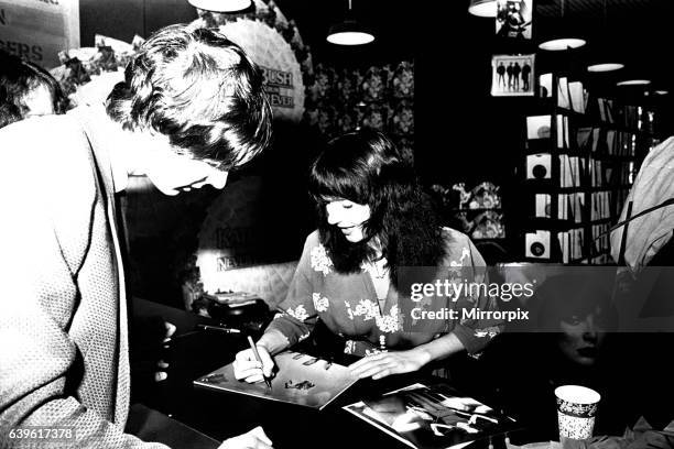 Singer Kate Bush at Virgin Records in Eldon Square, Newcastle signing autographs on the 10th September 1980.