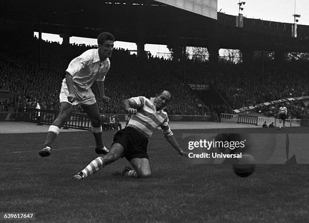 Jean-Jacques Marcel of Olympique Marseille and Roger Marche of Paris during a Racing Paris vs Olympique Marseille match. Paris won 4-0.