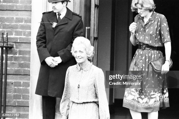 Frances Shand Kydd, proud mother of Princess Diana, Princess of Wales, leaves St Mary's Hospital, London after visiting her daughter and new...