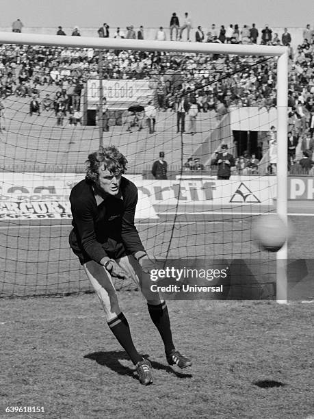 Famous German soccer goalkeeper Sepp Maier in action.