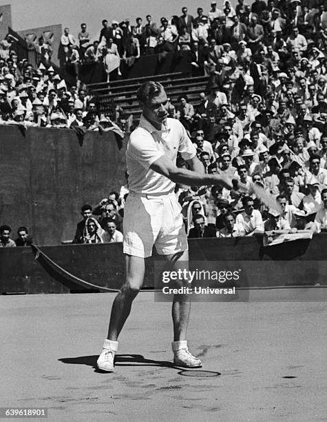 Swedish tennis player Lennart Bergelin during the 1954 French Internationals of Roland Garros.