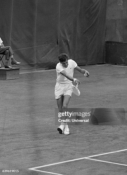 Jan Kodes from Czechoslovakia during a Davis Cup match against France at Roland Garros stadium.