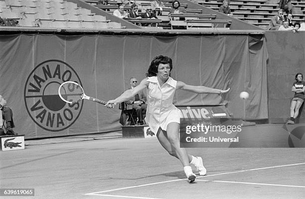 Billie Jean King from the USA during the 1972 Roland Garros French Open.