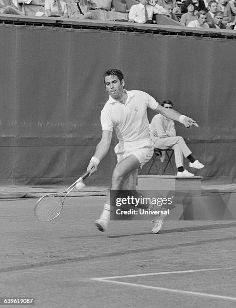 Manuel Santana from Spain during a Davis Cup match against France.