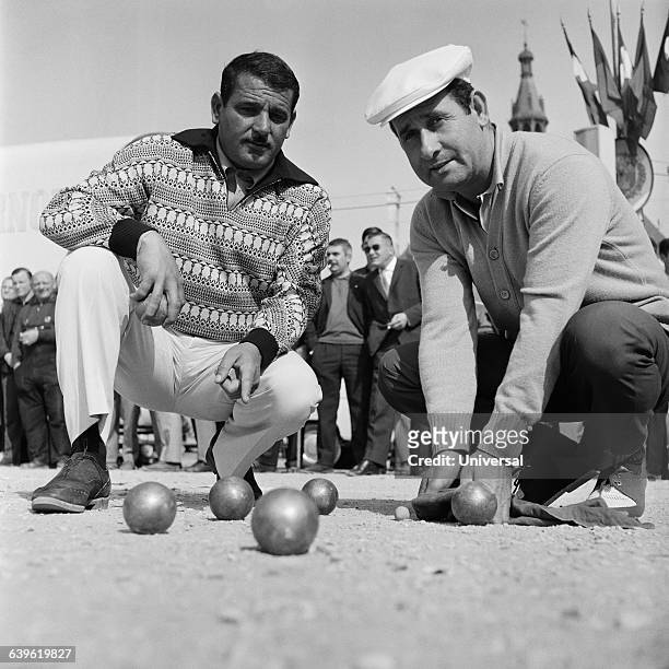 Marcel Caleca and Ange Arcolado, better known as Bebert de Cagnes, during French boules championships.