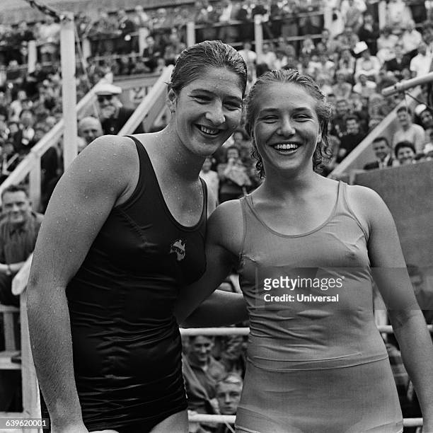 Australian swimmer Dawn Fraser and France's Heda Frost .