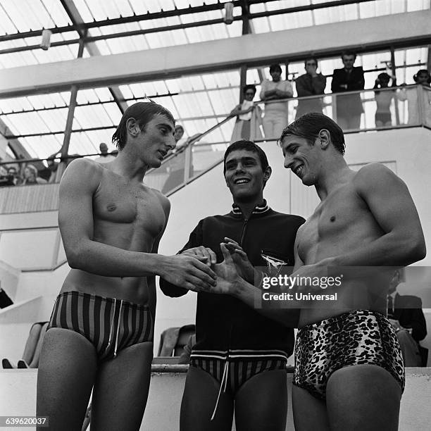 French swimmers Michel Rousseau, Alain Mosconi and Francis Luyce.