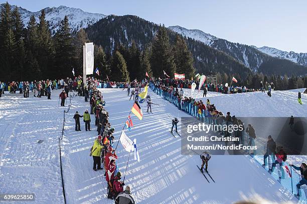 Eric Lesser of Germany leads the field during the 4x7.5 km men's Relay on January 21, 2017 in Antholz-Anterselva, Italy.