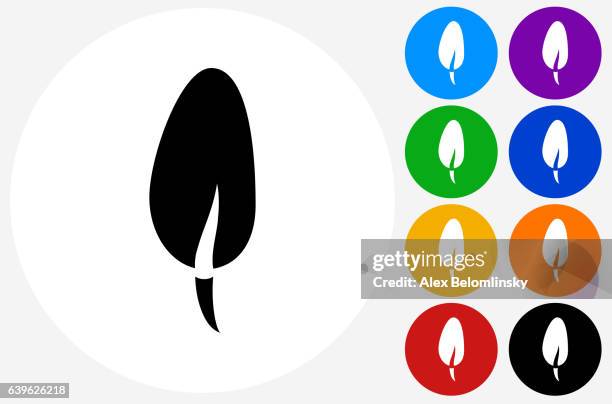 pine tree seed icon on flat color circle buttons - purple sprouting stock illustrations
