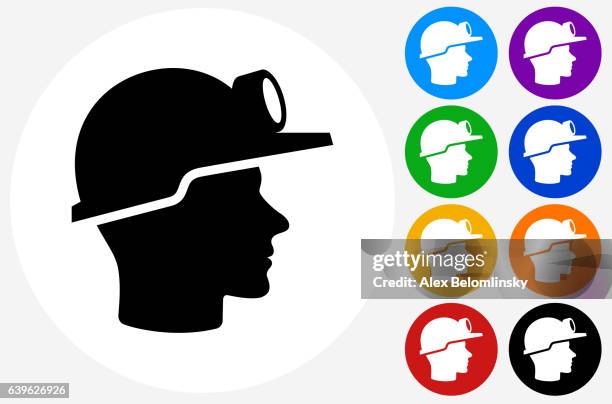 miner face icon on flat color circle buttons - miner stock illustrations