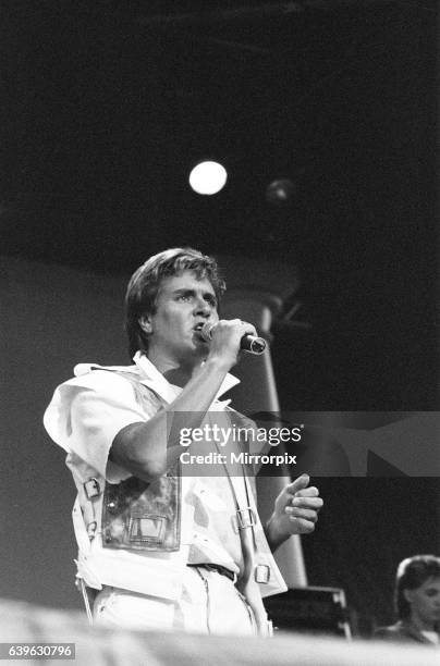 Duran Duran in Concert at Villa Park, Birmingham, Saturday 23rd July 1983. Simon Le Bon.