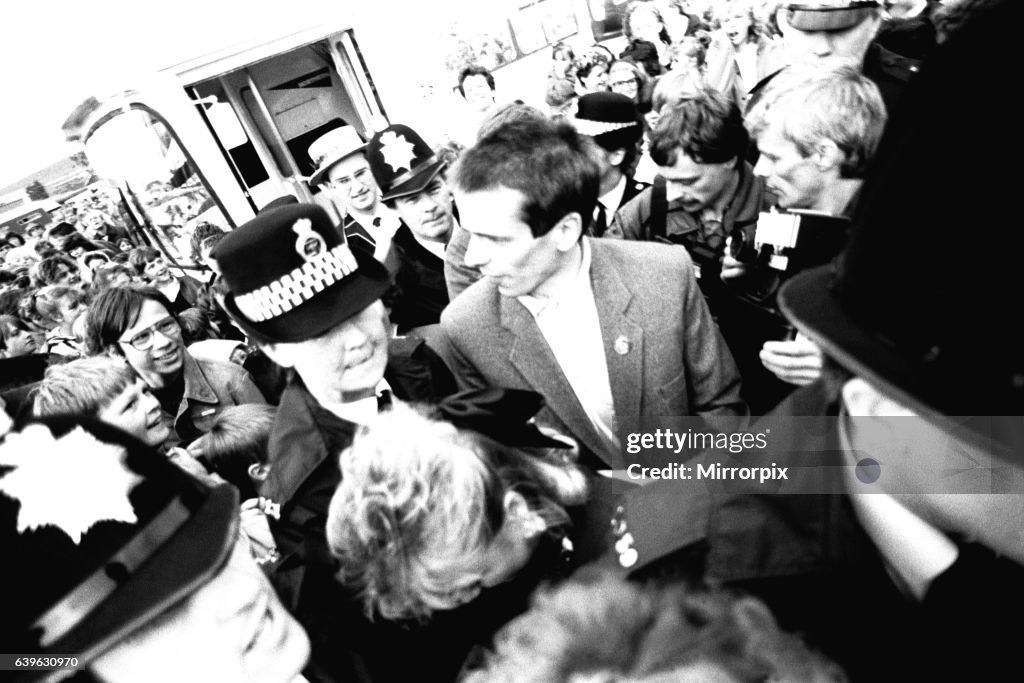 Eastenders stars Tom Watt and Letitia Dean, aka Lofty and Sharon, were mobbed by thousands of cheering fans as they arrived at Herrington Burn YMCA Gala on Wearside 7 June 1987