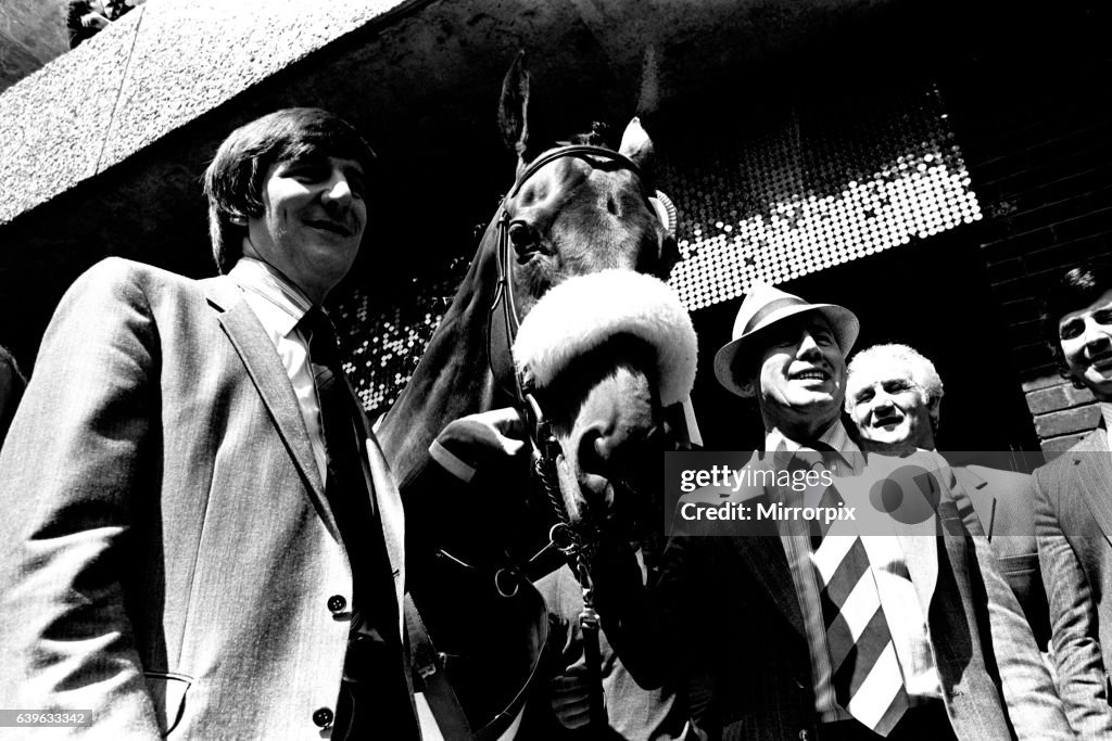 Three times Grand National winner Red Rum arrives for opening the Rum Runner nightclub in Queen Street, South Shields