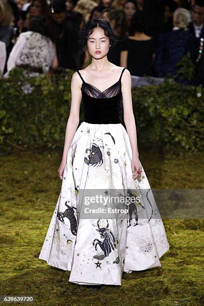 Model walks the runway during the Christian Dior designed by Maria Grazia Chiuri Spring Summer 2017 show as part of Paris Fashion Week on January 23,...