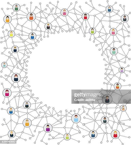 social network scheme, which contains people connected to each other. - customer relationship icon stock illustrations