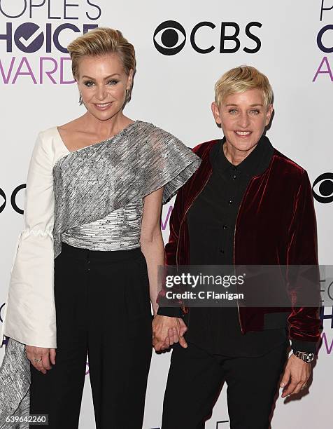 Ellen DeGeneres, Portia de Rossi poses at the People's Choice Awards 2017 at Microsoft Theater on January 18, 2017 in Los Angeles, California.