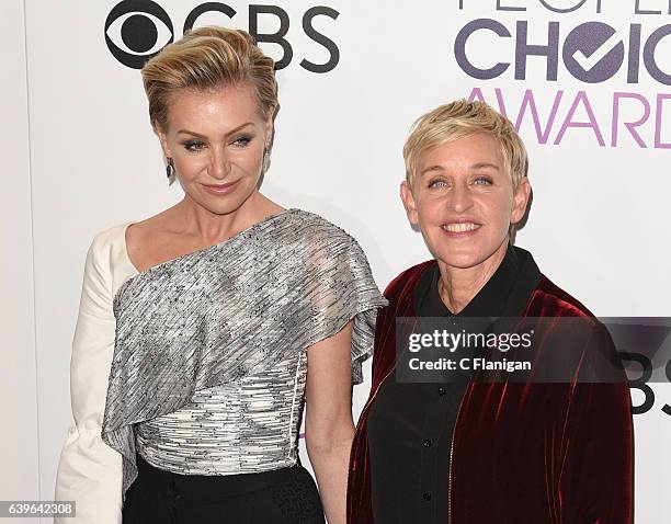 Ellen DeGeneres, Portia de Rossi poses at the People's Choice Awards 2017 at Microsoft Theater on January 18, 2017 in Los Angeles, California.