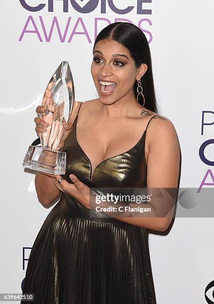 Lilly Singh poses at the People's Choice Awards 2017 at Microsoft Theater on January 18, 2017 in Los Angeles, California.