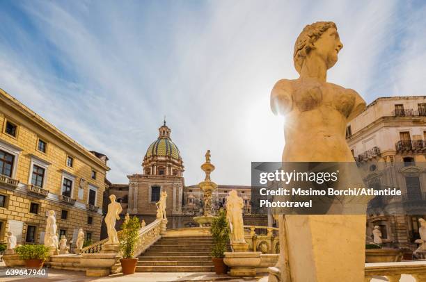 view of fontana (fountain) pretoria, also called fontana (fountain) della vergogna - palermo sicily stock pictures, royalty-free photos & images