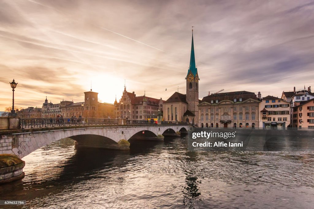 Fraumünster Church at Sunset