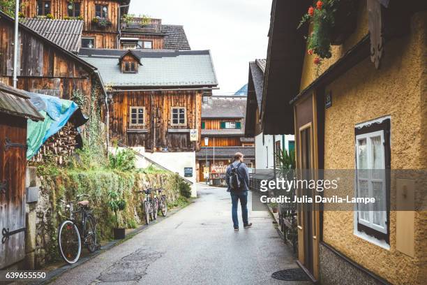 hallstatt and tourist. - upper austria stock pictures, royalty-free photos & images
