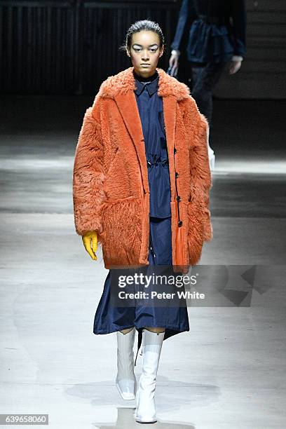 Noemie Abigail walks the runway during the Kenzo Menswear Fall/Winter 2017-2018 show as part of Paris Fashion Week on January 22, 2017 in Paris,...