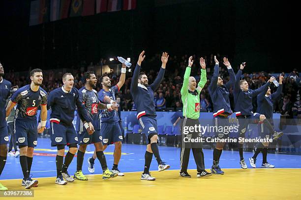 Nikola Karabatic, Thierry Omeyer and the French team are celebrating with the fans the victory of the 25th IHF Men's World Championship 2017 Round of...