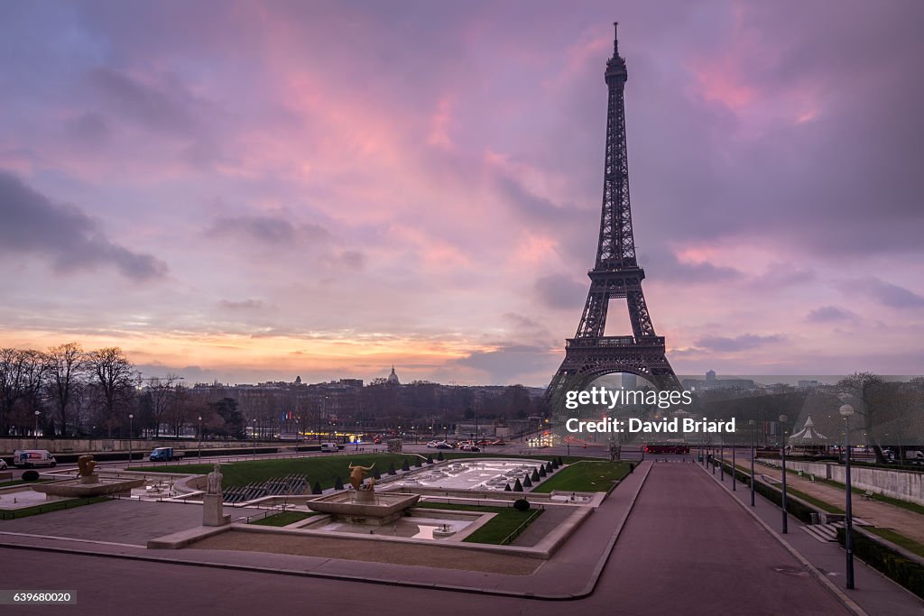 Eiffel Tower at sunrise