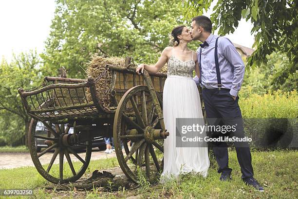 rustikale hochzeit - horse carriage stock-fotos und bilder