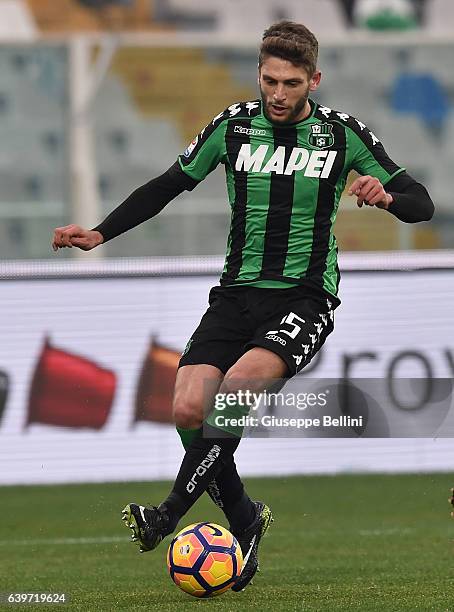 Domenico Berardi of US Sassuolo in action during the Serie A match between Pescara Calcio and US Sassuolo at Adriatico Stadium on January 22, 2017 in...