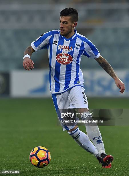 Cristiano Biraghi of Pescara Calcio in action during the Serie A match between Pescara Calcio and US Sassuolo at Adriatico Stadium on January 22,...