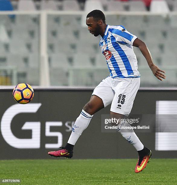 Jean-Christophe Bahebeck of Pescara Calcio in action during the Serie A match between Pescara Calcio and US Sassuolo at Adriatico Stadium on January...