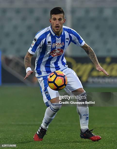 Cristiano Biraghi of Pescara Calcio in action during the Serie A match between Pescara Calcio and US Sassuolo at Adriatico Stadium on January 22,...