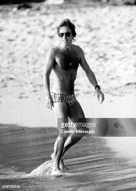 Roddy Llewellyn on the beach on Mustique Island - March 1980 while on holiday there with Princess Margaret.