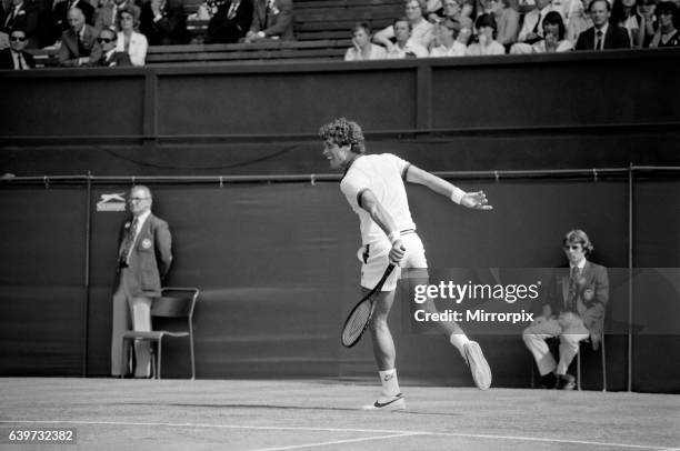 John McEnroe v Tom Gullikson, first round match at Wimbledon on Court Number One, Monday 22nd June 1981. John McEnroe was two flashpoints away from...