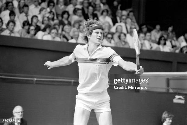 John McEnroe v Tom Gullikson, first round match at Wimbledon on Court Number One, Monday 22nd June 1981. John McEnroe was two flashpoints away from...