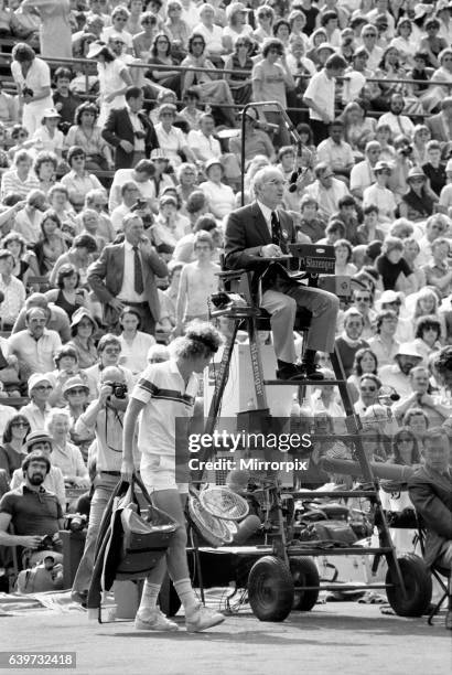 John McEnroe v Tom Gullikson, first round match at Wimbledon on Court Number One, Monday 22nd June 1981. John McEnroe was two flashpoints away from...