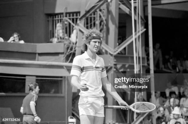 John McEnroe v Tom Gullikson, first round match at Wimbledon on Court Number One, Monday 22nd June 1981. John McEnroe was two flashpoints away from...