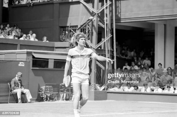 John McEnroe v Tom Gullikson, first round match at Wimbledon on Court Number One, Monday 22nd June 1981. John McEnroe was two flashpoints away from...