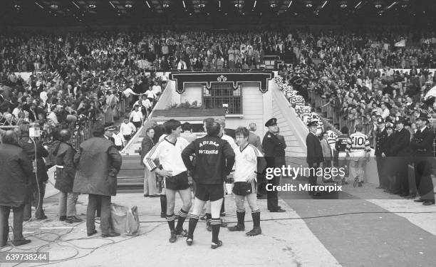 Widnes and Hull players are presented to the Royal Box following their 14 - 14 Rugby League Cup draw at Wembley 2nd May 1982.
