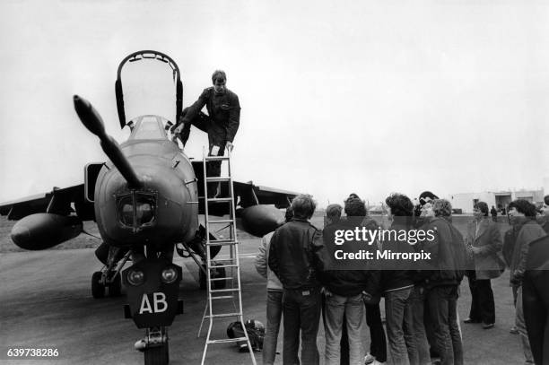 Anglo-French SEPECAT Jaguar, ground attack aircraft, at Newcastle Airport. The pilot, flight-lieutenant Michael Hetherington, arrived after having...