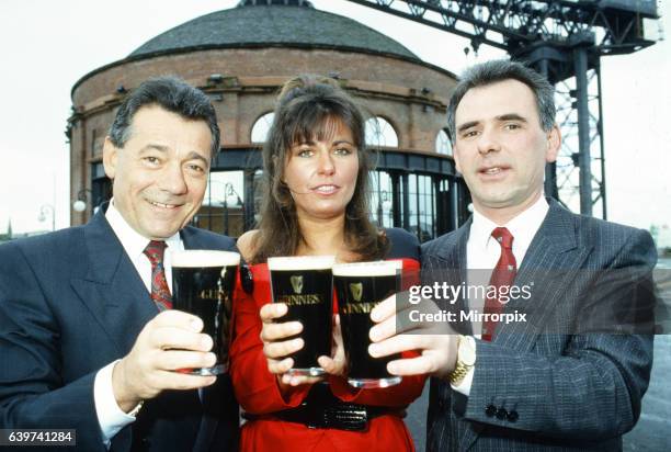 Mario Romano with Debbie Greenwood and Renato Paladini , pictured together outside the Rotunda Restaurant in Glasgow, Scotland, 1st September 1988.