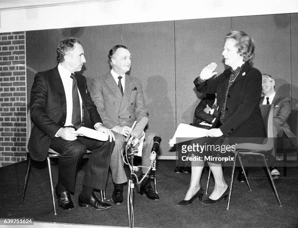 Prime Minister Margaret Thatcher presents the National Vala Award of the 'National Viewers and Listeners Association' to the team of BBC TV Programme...