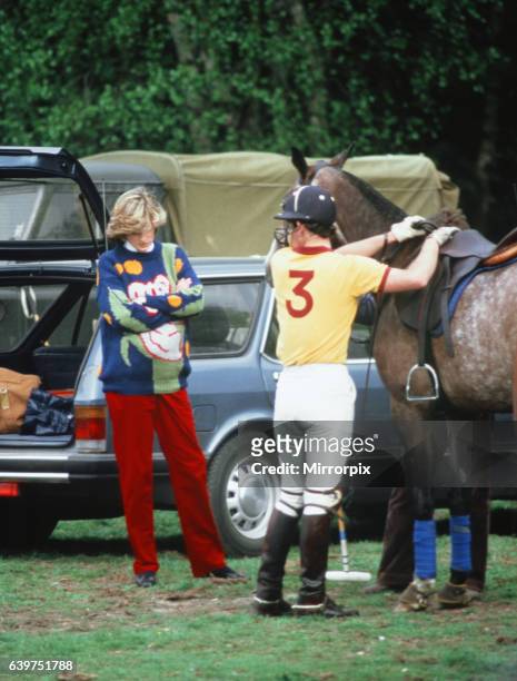 Prince and Princess of Wales at Polo at Smith's Lawn, Windsor 2nd May 1982. Diana expecting her 1st child in 2 months.