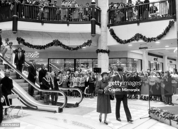 The Queen visits Bolton, Greater Manchester, 1st December 1988. Shopping Centre. Shops. Next .